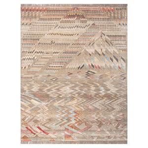 Freedom Manchaha Beige & <b>Brown</b> Hand Knotted <b>Wool</b> & Bamboo Silk Rug 10mm Thick Geometric Pattern for Home or Hallway-Les-8284 - Product Image 1