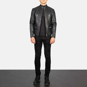 Damian Genuine Cowhide Leather <b>Biker</b> <b>Jacket</b> Reversible with Zippered Closure XS to 6XL Sizes Available - Product Image 3