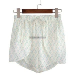 Handmade Summer Women's Loungewear Bagru Print Cotton Block Print Wrap Shorts Beach Summer Block Print Wrap Shorts Women Summer - Product Image 5