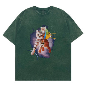Phong cách cổ điển Phiêu Lưu thời gian Áo Thun Unisex rửa đồ họa Finn và <span class=keywords><strong>Jake</strong></span> không gian Mèo hoạt hình Tee - Product Image 5