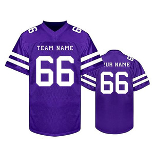 เสื้อกีฬาอเมริกันฟุตบอลแบบกำหนดเองสีม่วงเสื้อกีฬากำหนดชื่อทีมส่วนบุคคลและหมายเลข66 - Product Image 2