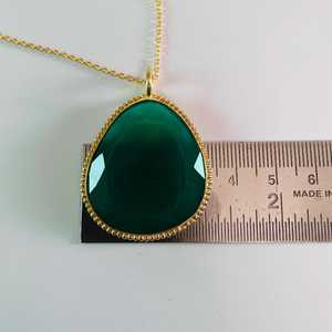 Collar con colgante de ónix verde grande, joyería de piedras preciosas en plata de ley chapada en oro de 18K, collar llamativo grande para - Product Image 2