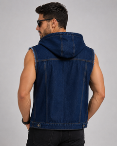 Saleh Enterprises Unisex Washed <b>Sleeveless</b> Hooded Jean <b>Jacket</b> Cotton <b>Denim</b> Vest Streetwear Fashion Vintage Winter Custom Private - Product Image 3