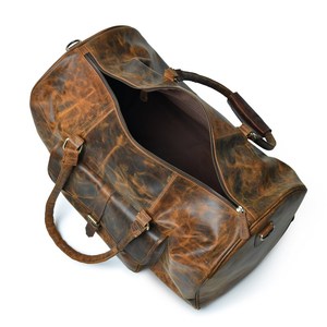 Bolsa de noche de fin de semana de cuero de grano completo personalizada Bolsa de viaje de cuero genuino real Bolsa de lona con compartimento para zapatos - Product Image 3