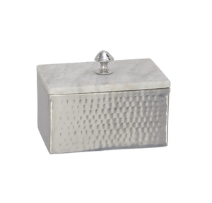 Boîte à bijoux en bois personnalisable faite à la main avec poignée à charnière en métal, design gravé en aluminium martelé à la main - Cadeau souvenir antique pour - Product Image 1