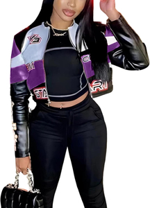 Veste de moto de course de haute qualité pour femmes, styles courts d'automne, motifs brodés, logo assorti à la couleur, fermeture éclair, vestes de motard - Product Image 2