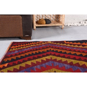 พรมสไตล์ตุรกีโบราณสไตล์ชนเผ่าเย็บปะสีแดงพื้นที่ขนาดใหญ่2.7 x 9.3ft ผ้าขนสัตว์สี่เหลี่ยมมุมฉากน้ำยางขนาด10มม. สำหรับตกแต่งห้องโถง - Product Image 2