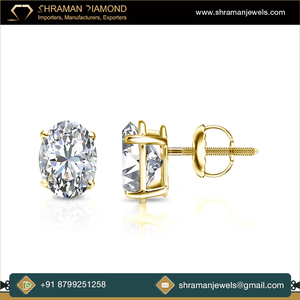 Bijoux de mode pour femmes, argent 925 plaqué or, diamant de laboratoire ovale solitaire HPHT CVD personnalisé, boucles d'oreilles classiques de fiançailles - Product Image 2