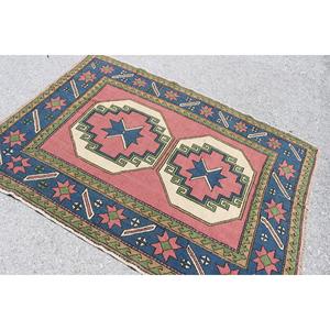 Tapis vintage 4,7x6,2 pi (143x190 cm), tapis turc bleu à motifs floraux - Product Image 4