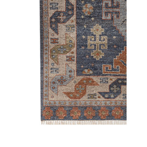 Tapis en laine noué à la main Erbe Blue, géométrique, 9x12, rectangulaire, pour salon, décoration de la maison et de la voiture, RGS-1511 - Product Image 4