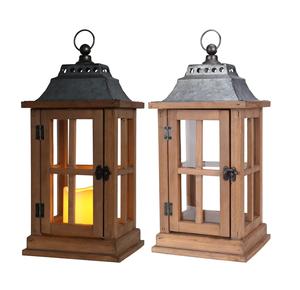 Lantern Decorative (<b>Set</b> of 2) - 15in High Vintage Style <b>Candle</b> Lantern, Rustic Wooden Lanterns Decorative, Decorative Lanterns - Product Image 1