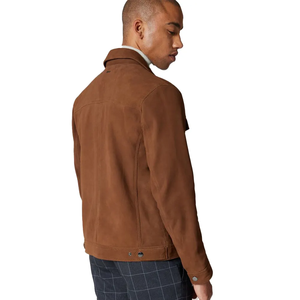 <b>Men's</b> <b>Brown</b> <b>Suede</b> Zipper <b>Jacket</b> Casual Turn-down Collar Pockets Regular Fit Autumn Wear - Product Image 4