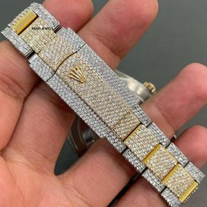 Montre de luxe antique en acier inoxydable sertie de moissanite, diamant VVS, style hip-hop, bicolore or et argent, double mouvement, écologique - Product Image 2