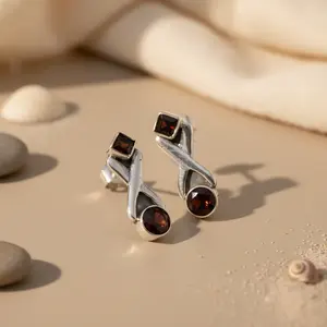 Boucles d'oreilles pendantes tendance en grenat pour femmes, argent 925, cadeau - Product Image 3