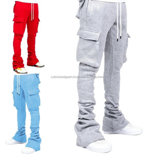 Pantalones de chándal para correr con cordón en la cintura para hombre, pantalones de chándal para correr con múltiples bolsillos, pantalones Cargo apilados de Color sólido - Product Image 6