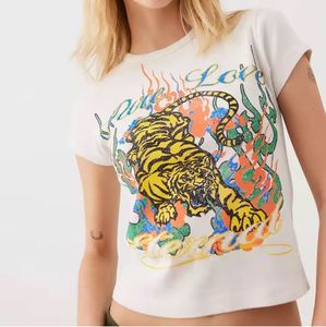 T-shirt court graphique personnalisé pour femmes 100% coton coupe ajustée col rond T-shirt pour bébé sérigraphié court T-shirt décontracté pour bébé pour femmes - Product Image 6