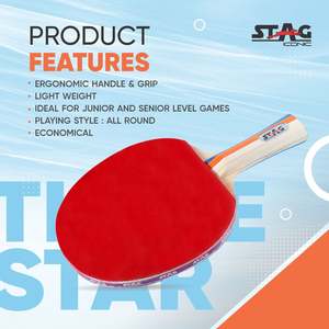 Raqueta de Tenis de Mesa Profesional Stag Iconic 3 Estrellas, Material de Madera y Goma con Puntos Largos en la Parte Inferior, Fibra de Carbono, Certificada por la ITTF - Product Image 2