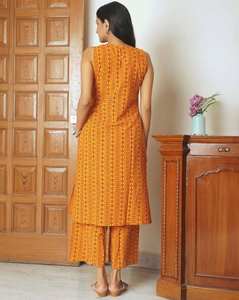 Conjunto de Kurta de Algodón para Mujer al por Mayor con Bordado de Espejo, Conjunto Étnico para Uso Diario, Color Amarillo, Tela Suave y Transpirable para Boutique - Product Image 3