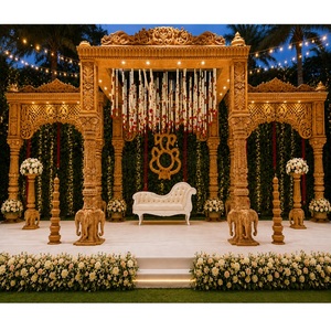 Mandap Portátil de Diseño Elegante para Bodas, con Base Cuadrada Tradicional con Forma de Elefante, Mandap de Madera para Bodas Hindúes, Instalación al Aire Libre - Product Image 1