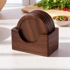 6 pièces/ensemble sous-verres en bois de noyer napperons décoratifs ronds isolés sous-verres de boissons japonaises décor à la maison - Product Image 3