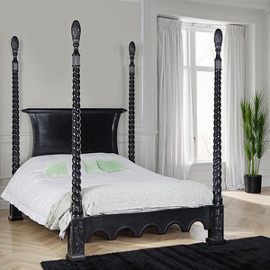 French Style Poster <b>Beds</b> Made Of Mahogany Solid <b>Wood</b> Furniture For Hotel - Product Image 2