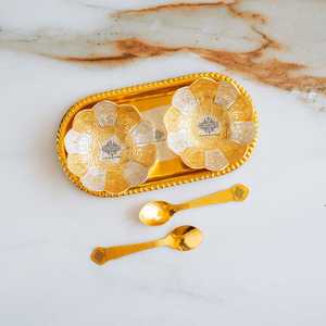 Juego de 2 Tazones Plateados con Diseño de Loto, 2 Cucharas y 1 Bandeja, Decoración Festiva para Mesa en Diwali, Año Nuevo y Otros Eventos - Product Image 5