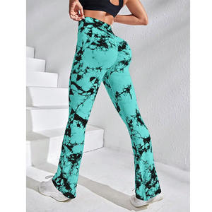 Nuevos pantalones acampanados, mallas de Yoga Tie-dye para mujer, pantalones deportivos, mallas de Yoga sin costuras acampanadas de pierna ancha de secado rápido - Product Image 1