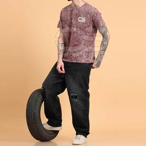 Moda Fit 100% algodón hombres ácido lavado Camiseta cómoda calle Top duradero hombres ácido lavado camiseta - Product Image 5