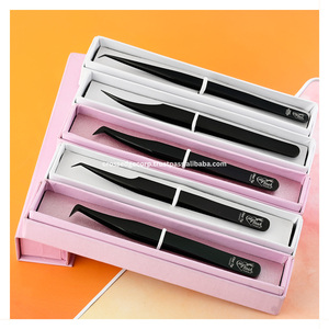 Pince à épiler professionnelle pour extensions de cils à pointe en fibre, 90 degrés, pour volume éventail et volume boot, outil d'application de faux cils - Product Image 1