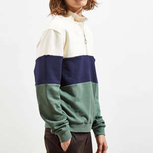 New White Stripe Quarter Zip French Terry Fitness Color Block Essential Custom Crew Neck Colorblock 1/4 Half Zip Sudadera - Product Image 3