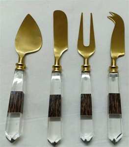 Juego de mesa decorativo de diseño real, esparcidor de mantequilla de queso, rebanador, mango de palmera dorado, juego de lujo para queso - Product Image 3