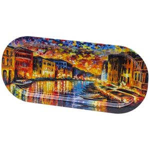 Bandeja de metal rectangular de 160x350mm, bandeja para servir té y café estilo río Afremov con diseño elegante hecho de acero nácar - Product Image 1