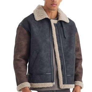 Chaqueta de invierno de cuero para hombre con cuello de piel de oveja modernizada que ofrece atractivo elegante y calidez funcional para el clima frío - Product Image 1