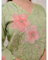 Style actrice de série TV tissu de soie pure col en V broderie fantaisie imprimé floral couleur vive vêtements de fête ensemble Kurti traditionnel