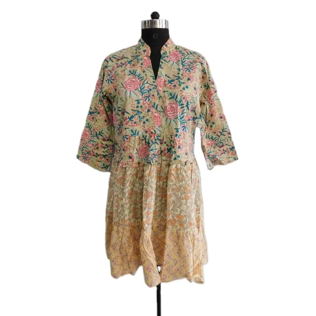 Áo Cánh Cotton Chắp Vá Thiết Kế Hàng Đầu Handmade Dress Phụ Nữ Bán Buôn Quần Áo