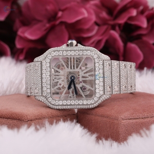 Hip hop Mens Bộ Xương xem đầy đủ Iced out moissanite xem chữ số La Mã trong suốt Thiết kế quay số sang trọng đồng hồ - Product Image 3