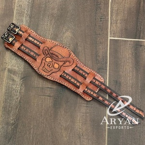 Nueva pulsera de cuero genuino mecanizada a mano personalizada con diseño de calavera de vaquero occidental, pulseras unisex ajustables para hombres y mujeres - Product Image 1