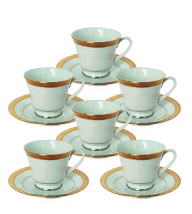 Premium <b>Cup</b> & <b>Saucer</b> of 12 pcs Service for 6 Luxury Gold Tableware Dining <b>and</b> Kitchen Set Signature <b>Cup</b> & <b>Saucer</b> - Product Image 1