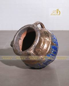 Pot en céramique émaillée GL600H40-MBO bleu métallique pour usage domestique pour améliorer les paysages de plantation et de jardin - Product Image 1