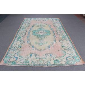 พรมตุรกีโบราณขนาดใหญ่ 6.1x9.4 ฟุต พรมขนสัตว์ลายพรางสีชมพู - Product Image 1