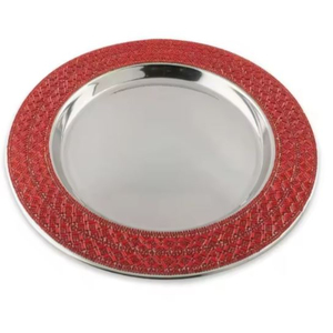 Plaque de chargeur en acier inoxydable en métal avec plaque de chargeur décorative à bordure rouge - Product Image 1