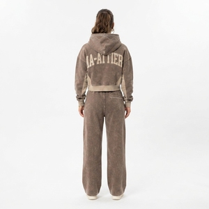 Custom <b>Women</b> Washed Oversized Cropped Hoodie and Wide Leg <b>Sweatpants</b> Two Piece Tracksuit Set - Product Image 2