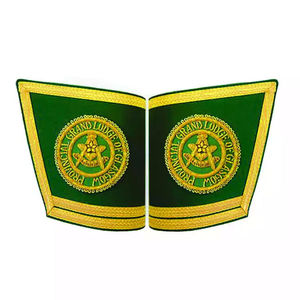 Gantelets de manchettes maçonniques légères en noir avec broderie de lingots d'or décoration perlée insigne à coudre - Product Image 1