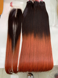 Tendance chaude vietnamienne Ombre Orange 22 "Extensions de cheveux de couleur sans enchevêtrement sans perte avec fermeture de paquets de prix de gros - Product Image 4