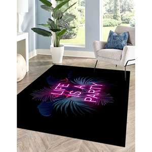 Tropical Neon 'Life is a Party' Printed <b>Rug</b> - Modern Pattern,<b>Chenille</b> <b>Rug</b> - Product Image 5