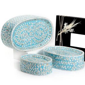 Holiday Products Mother of Pearl Oval Stand - Dark Grey Mother of Pearl Trays for <b>Chocolate</b> Ramadan Eid for Arabian - Product Image 5