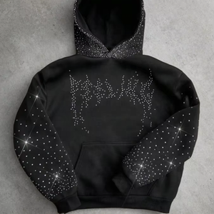 เสื้อฮู้ดดี้ผ้าฝ้าย 100% หนานุ่ม ระบายอากาศดี พิมพ์ลายดิจิทัล ปักเลื่อมสีดำ สไตล์สตรีทแวร์ สำหรับผู้ชาย แบบสั่งทำ - Product Image 1