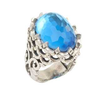 Grande bague en argent avec pierre précieuse aquamarine facettée sertie clos, bijou élégant pour mariage ou usage quotidien - Product Image 3