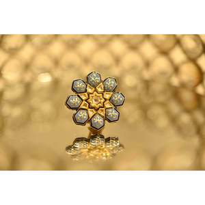 Exquisite <b>Diamond</b> <b>Ring</b> with Firozi and Blue Enamel Design - Product Image 1
