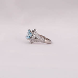 Custom <b>Split</b> Shank Blue Radiant Cut Lab Grown Diamond Engagement <b>Rings</b> in 18KT Solid White Gold Trendy Stylish <b>Ring</b> - Product Image 3